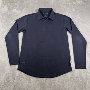 BYLT Premium Basics LUX Polo Mens Small Navy Drop Cut Long Sleeve Shirt